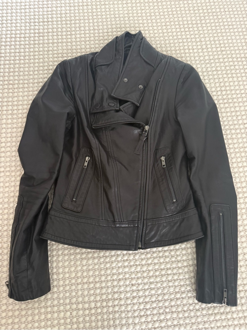 Mackage Black Leather Moto Jacket with Asymmetric Zip